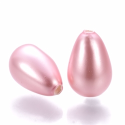 Shell perle. Dråbe. Anboret - topboret. 13 mm. Lyserød
